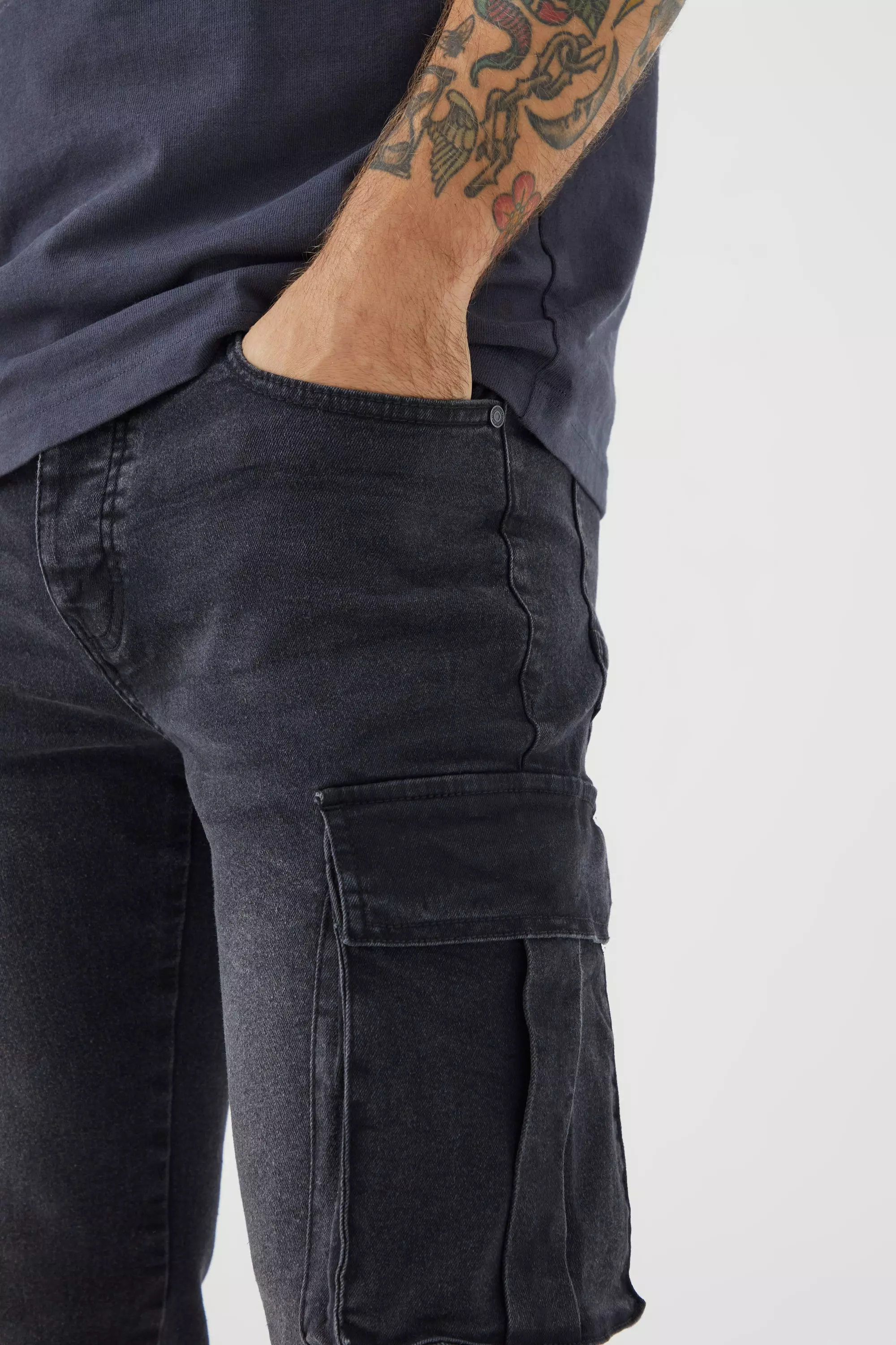 Skinny Stretch Cargo Jean | boohooMAN USA