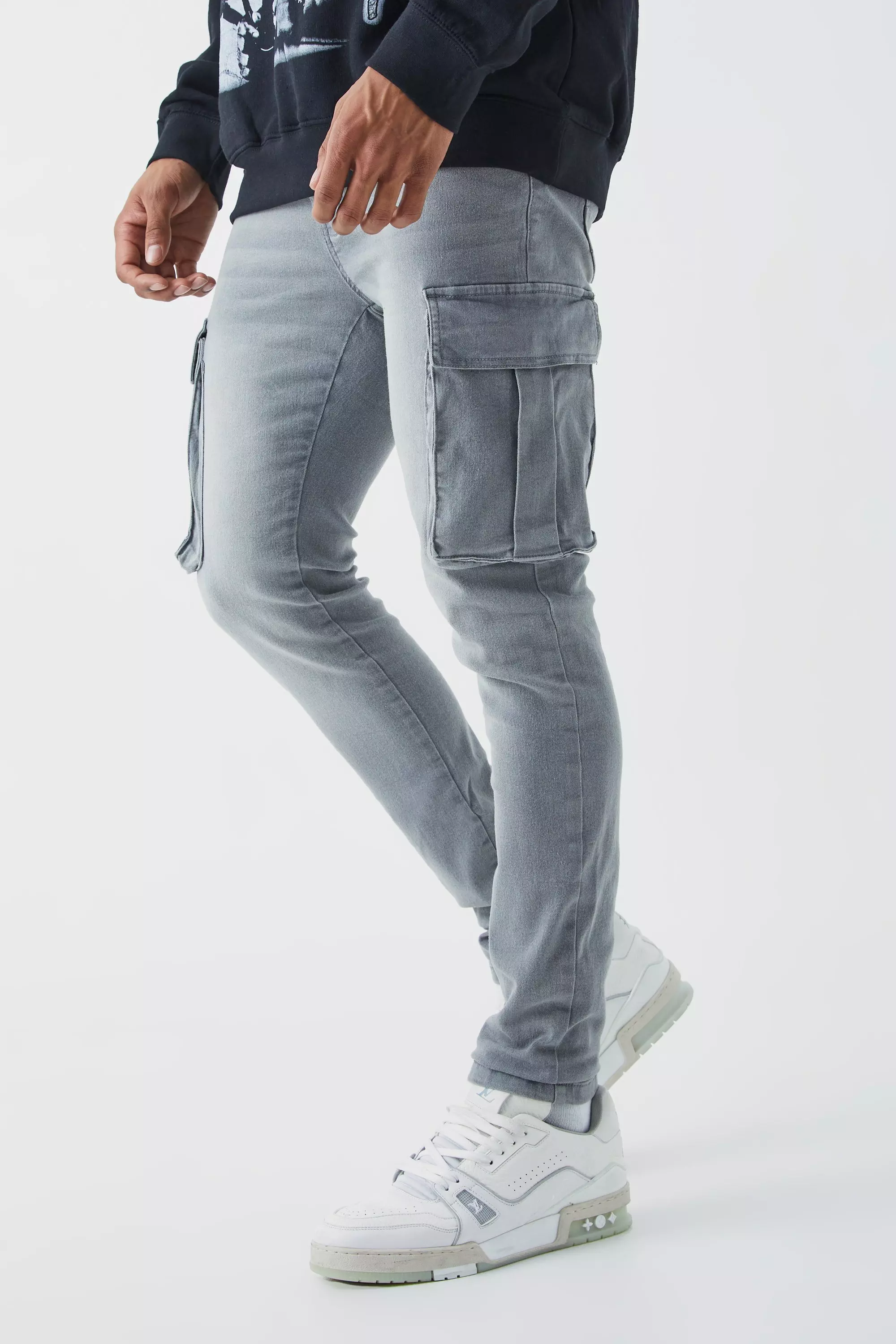 Grey Skinny Stretch Cargo Jean