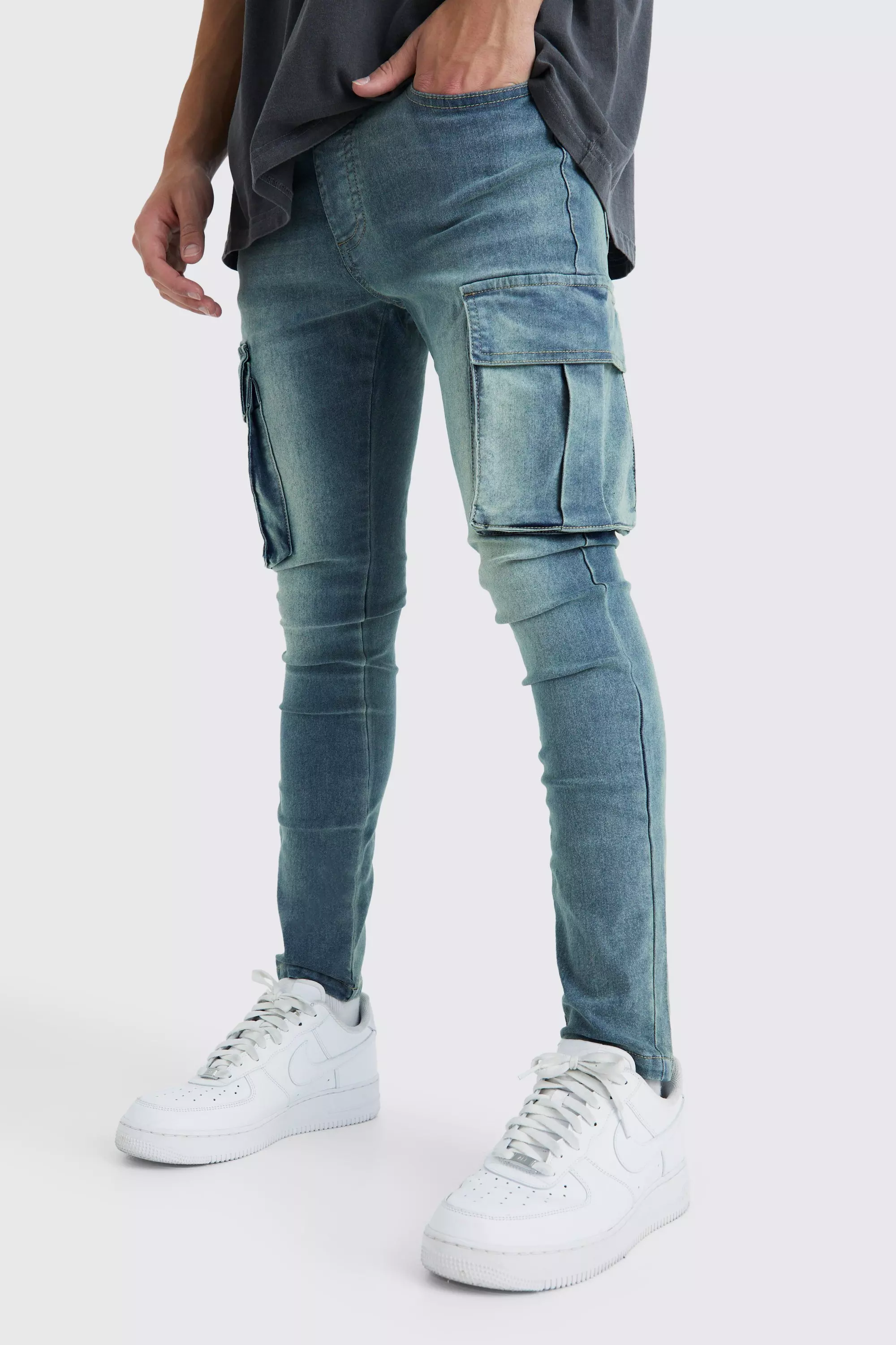 Blue Super Skinny Cargo Jeans