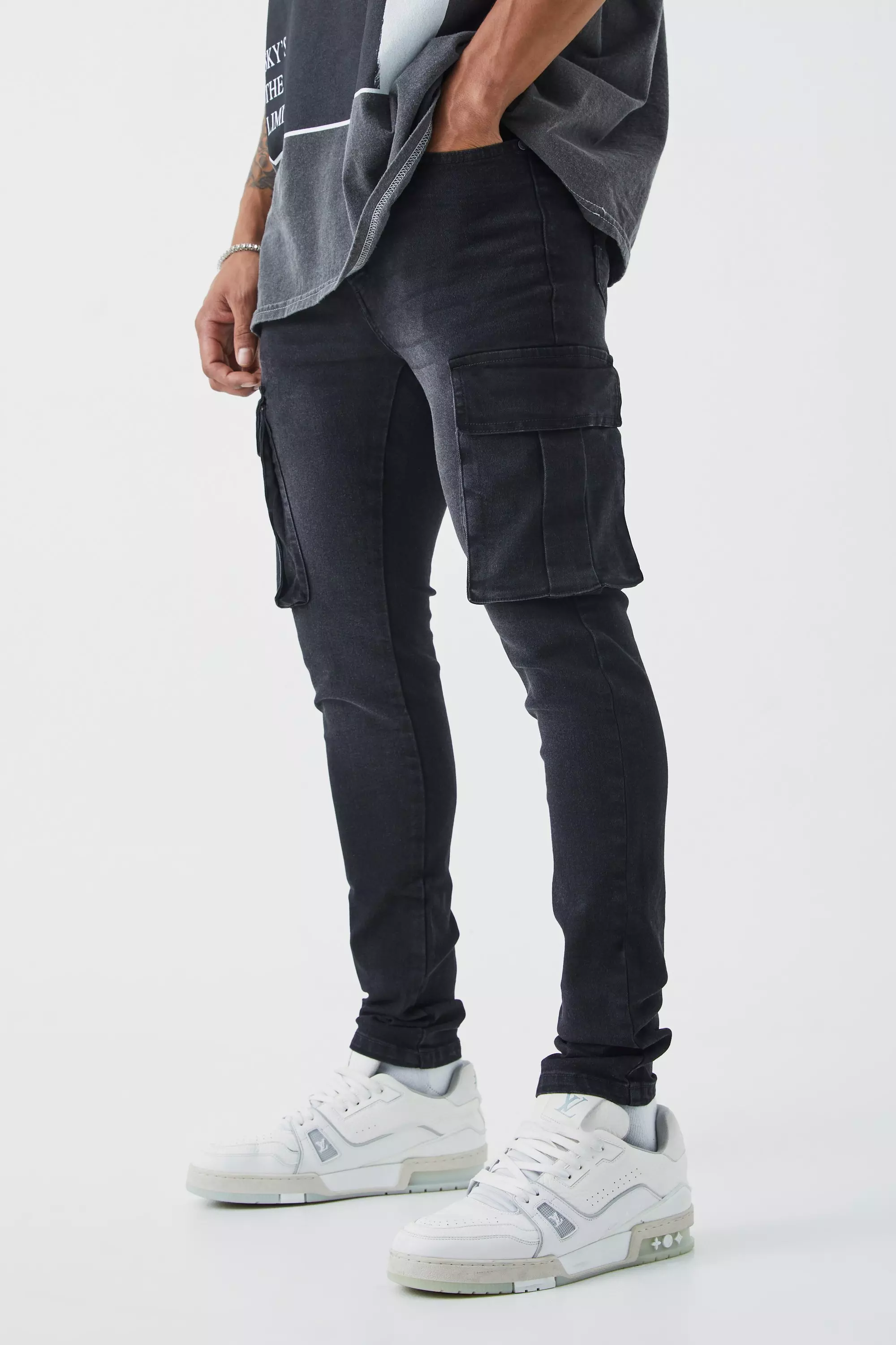 Ash Grey Super Skinny Cargo Jeans