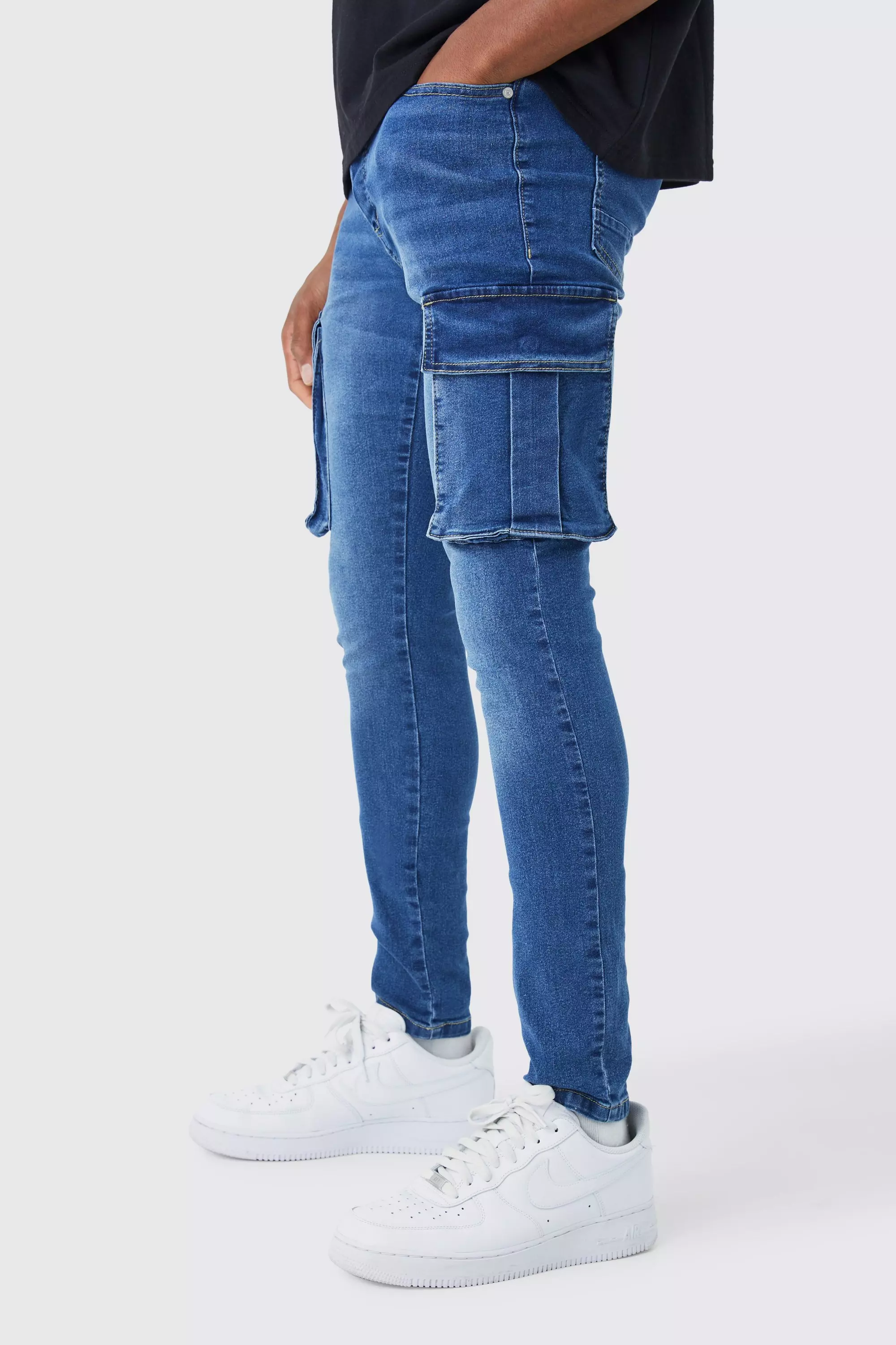 Super Skinny Cargo Jeans With Knee Rips
