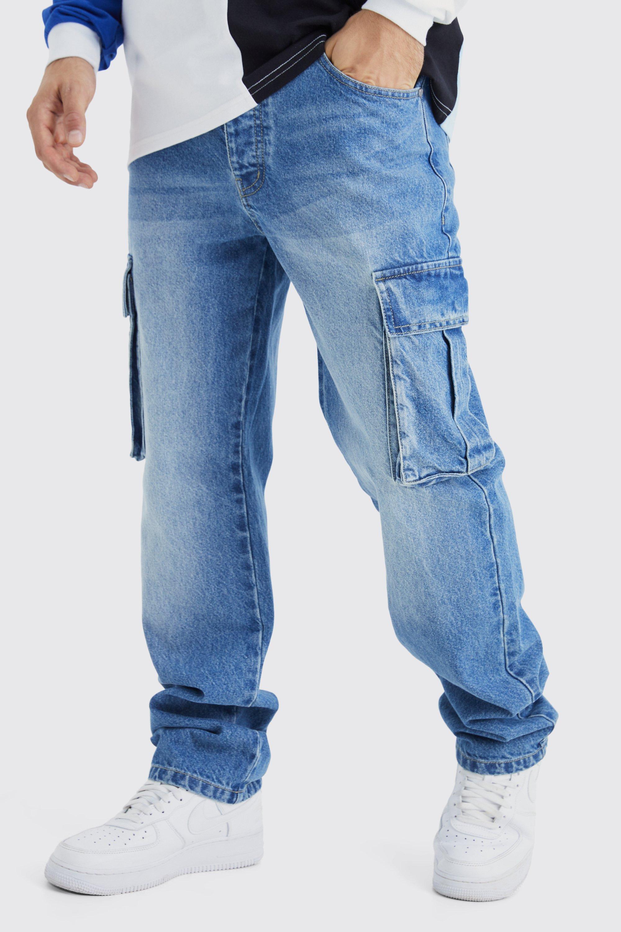 Mid Blue Relaxed Fit Cargo Men's Jeans