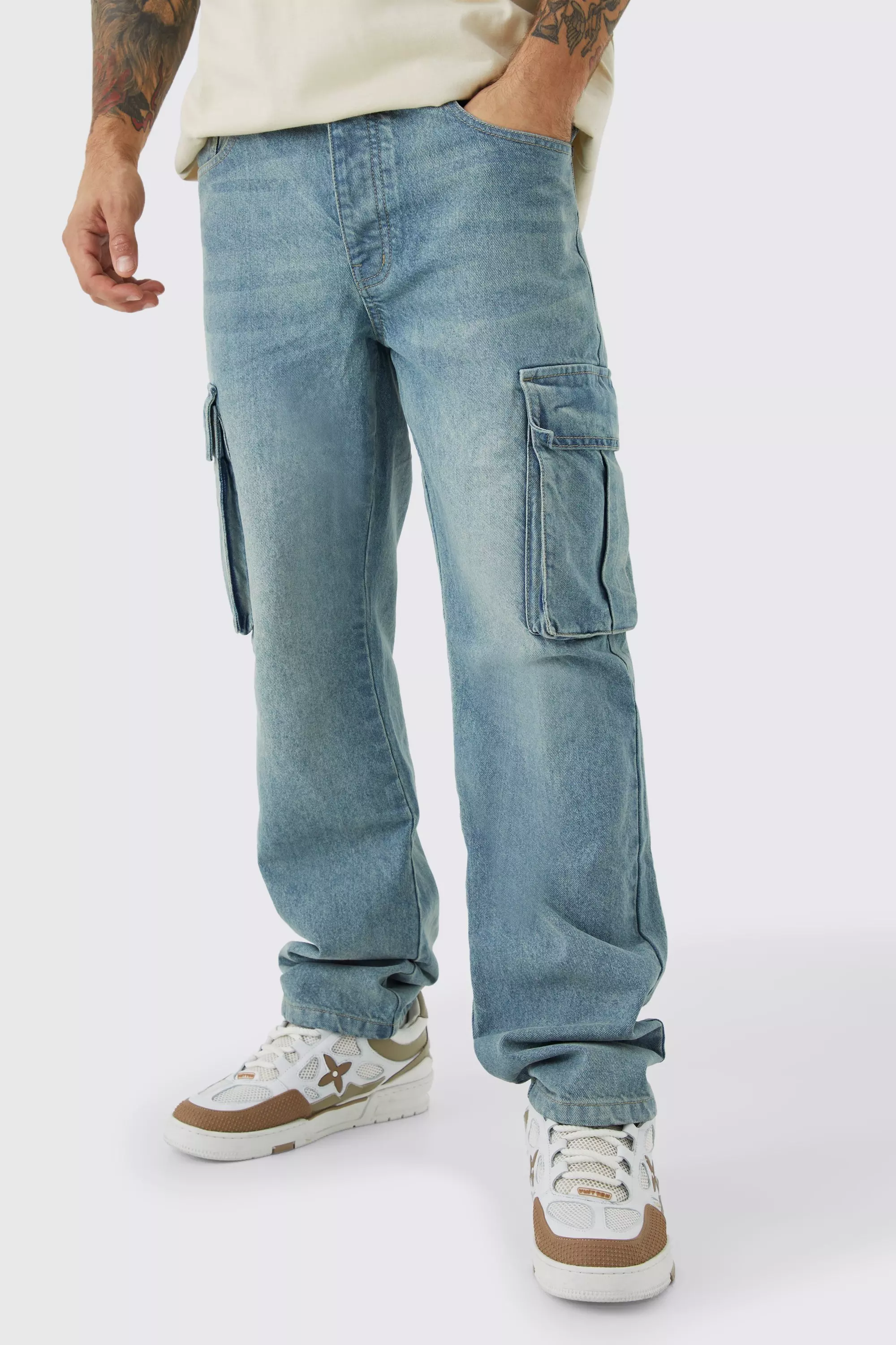 Relaxed Rigid Cargo Jeans Antique blue