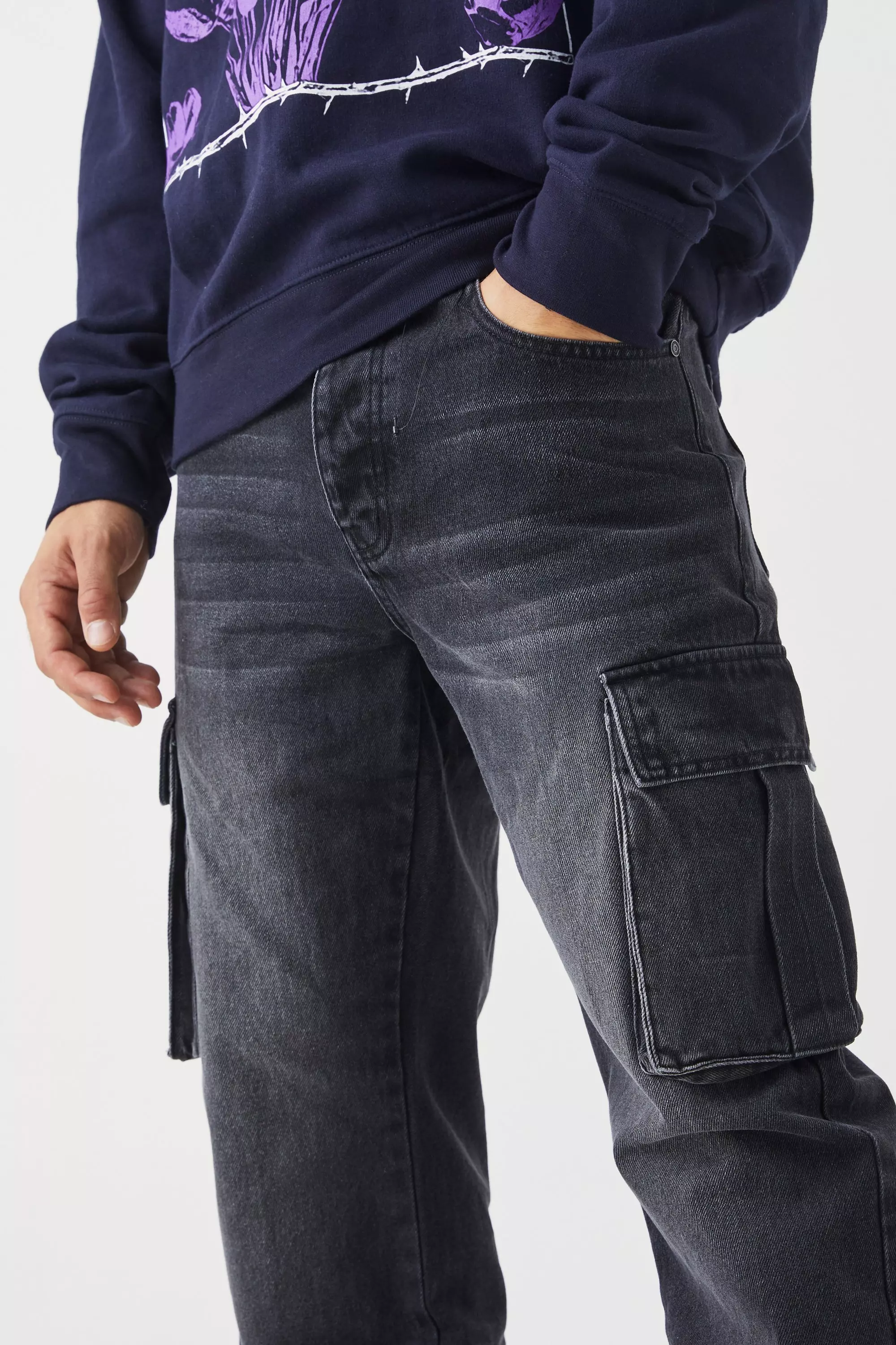 Relaxed Rigid Cargo Jeans | boohooMAN USA