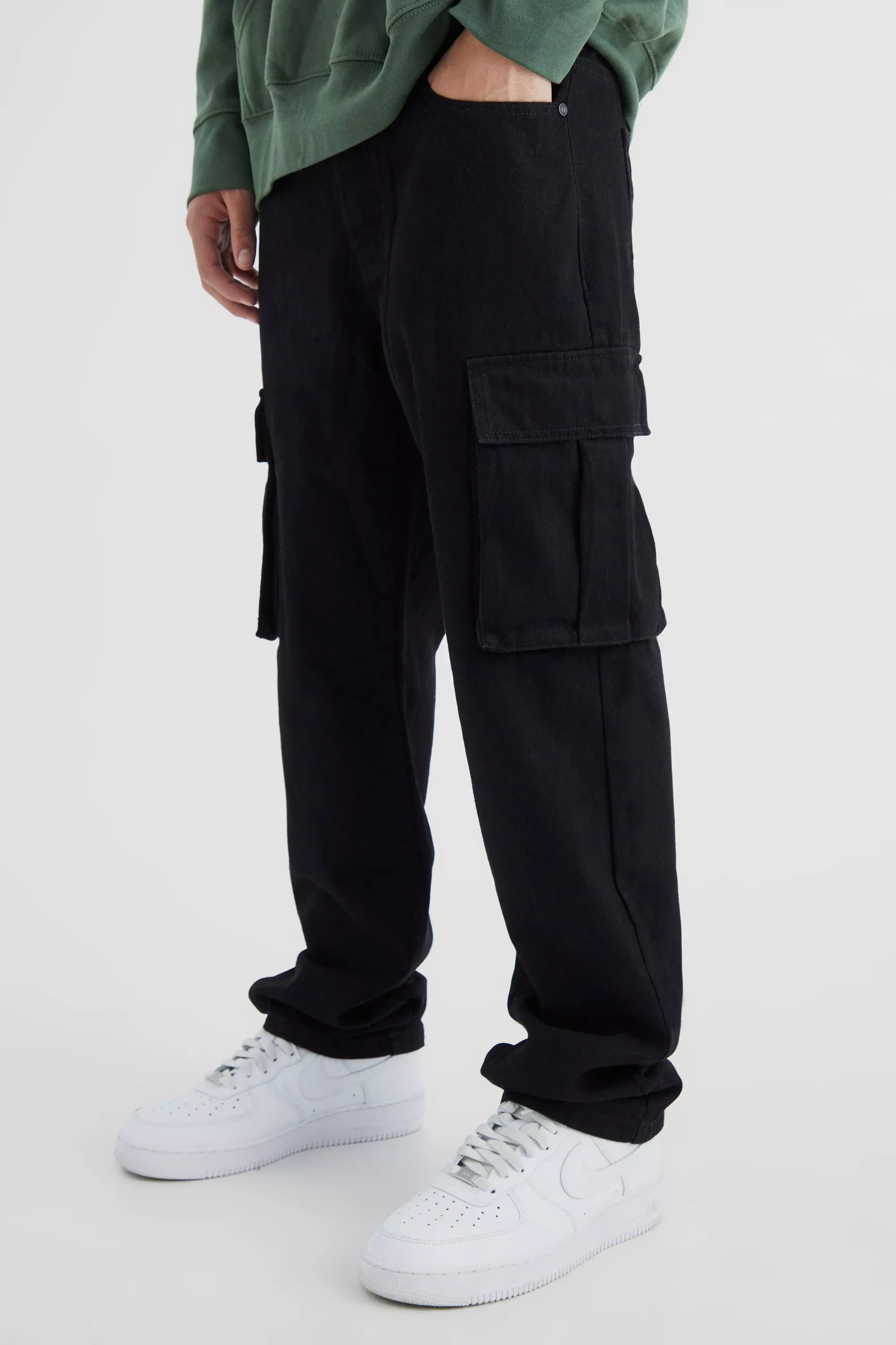 Black Relaxed Rigid Cargo Jeans