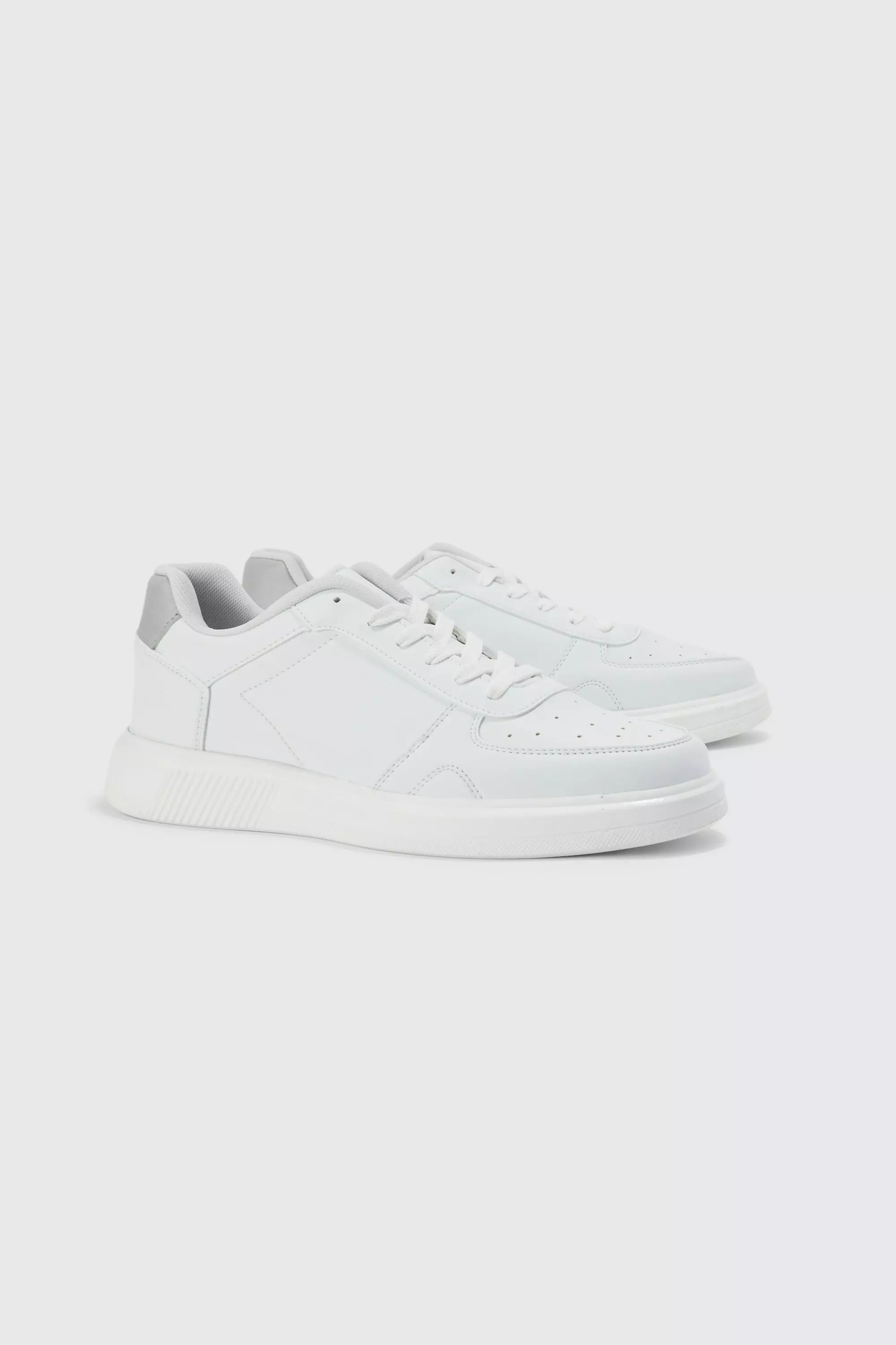 White Faux Leather Panel Detail Sneaker