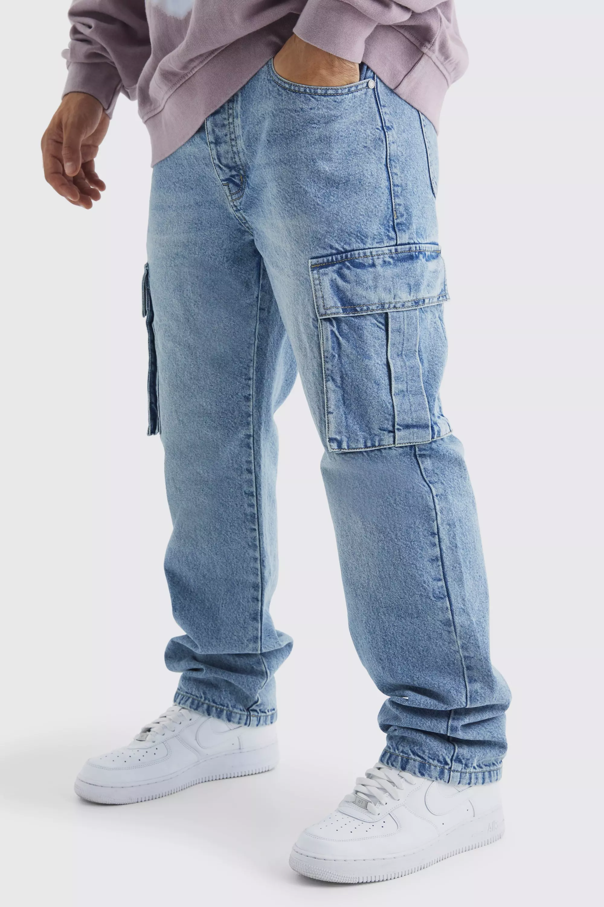 Blue Relaxed Rigid Cargo Jeans