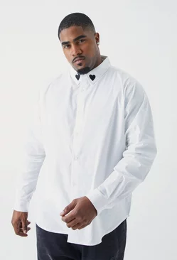 White Plus Poplin Heart Embroidered Collar Shirt