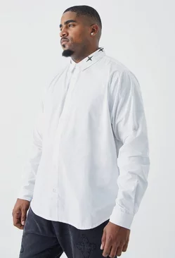 Plus Poplin Emblem Embroidered Collar Shirt White