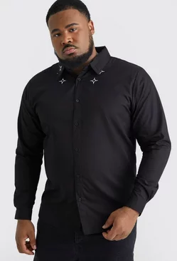 Plus Poplin Multi Embroidered Collar Shirt Black