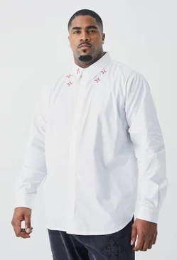 White Plus Poplin Multi Embroidered Collar Shirt
