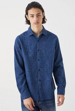 Wool Look Melton Button Through Overshirt Blue