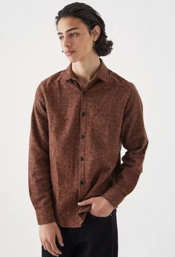 Wool Look Melton Button Through Overshirt Rust