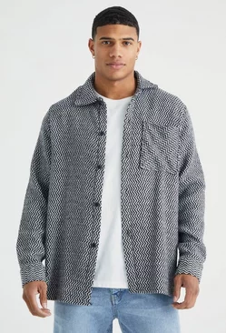 Textured Wool Look Patterned Overshirt Grey