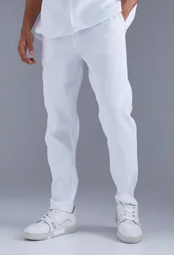 White Slim Fit Pleated Pants