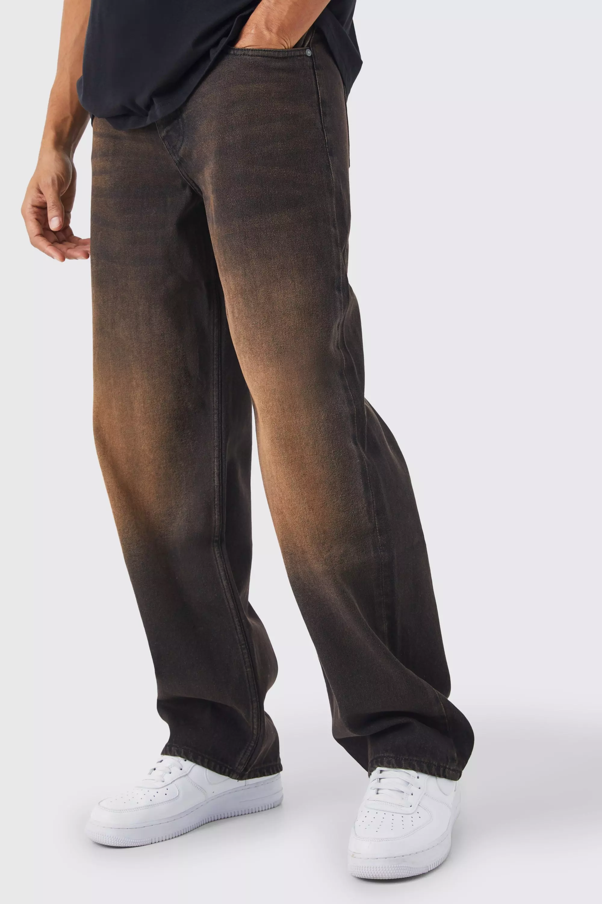 Baggy Rigid Washed Jeans Brown