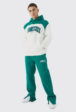 Green Oversized Colour Block Mmxiii Hooded Tracksuit