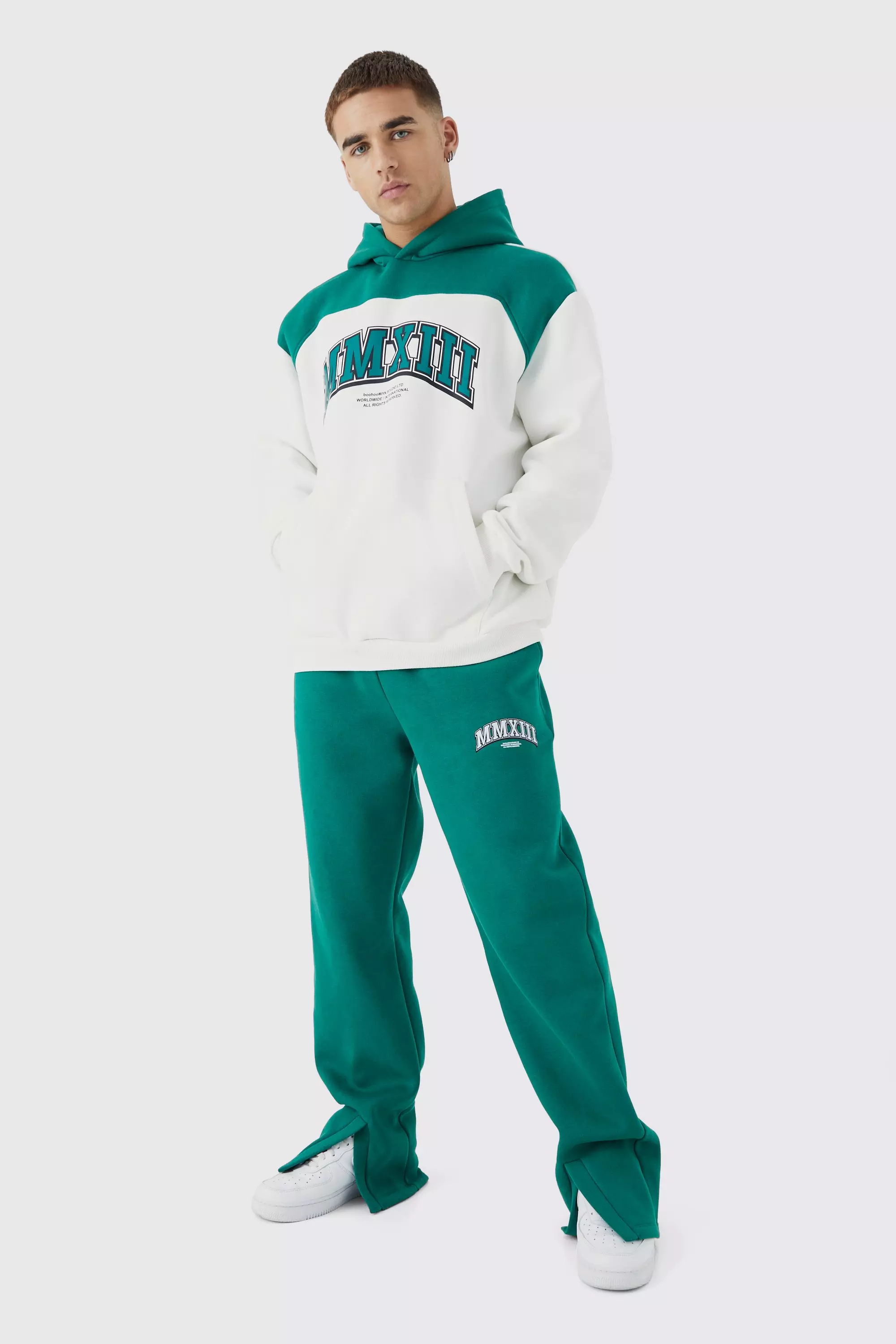 Green Oversized Colour Block Mmxiii Hooded Tracksuit