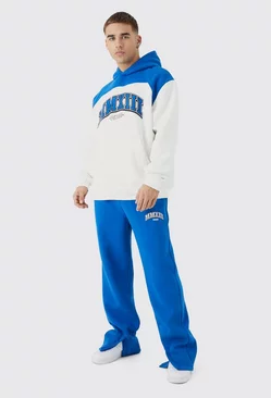 Blue Oversized Colour Block Mmxiii Hooded Tracksuit