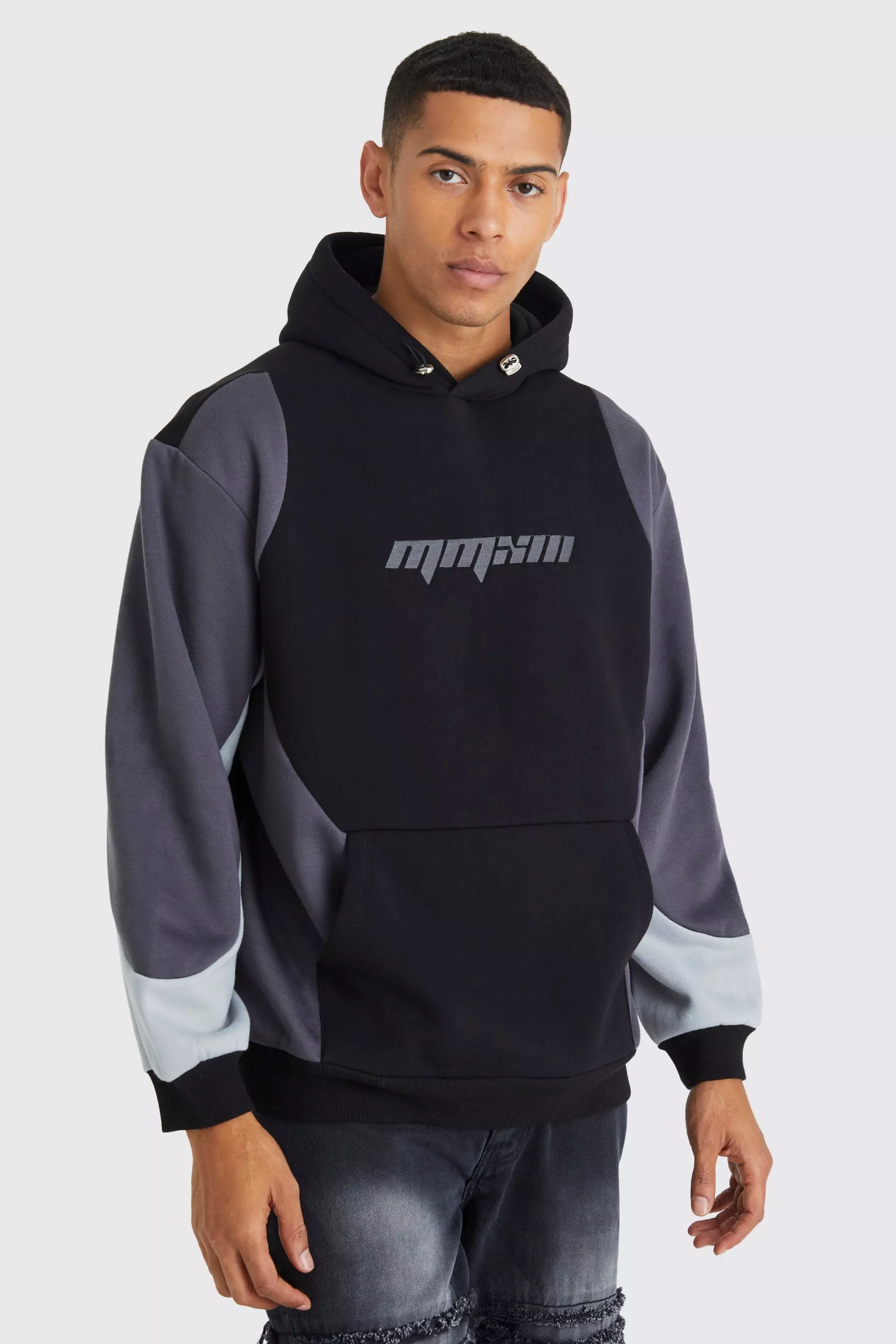 Oversized Colour Block Hoodie Black