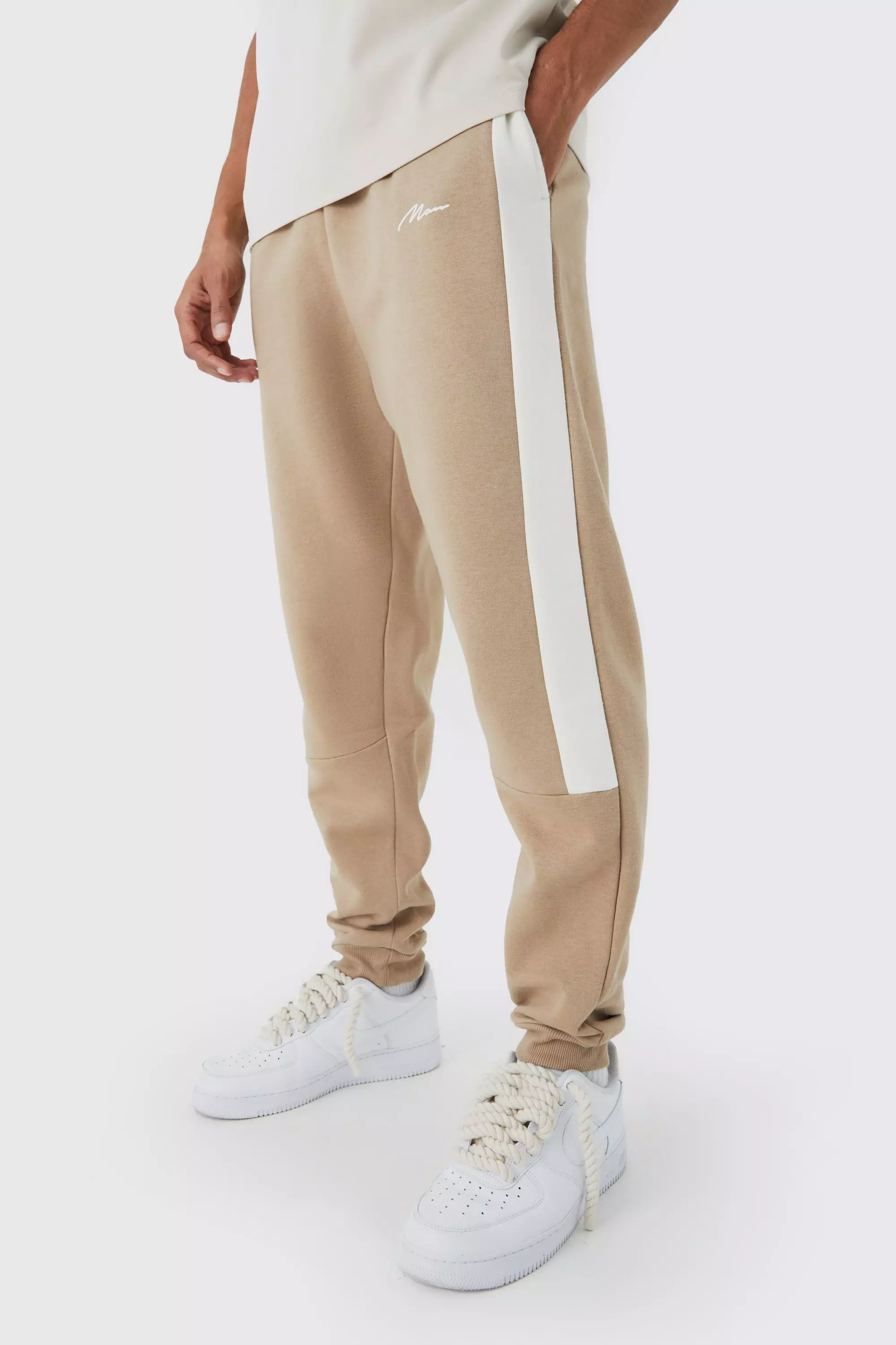 Colour Block Half Tape Sweatpants Taupe