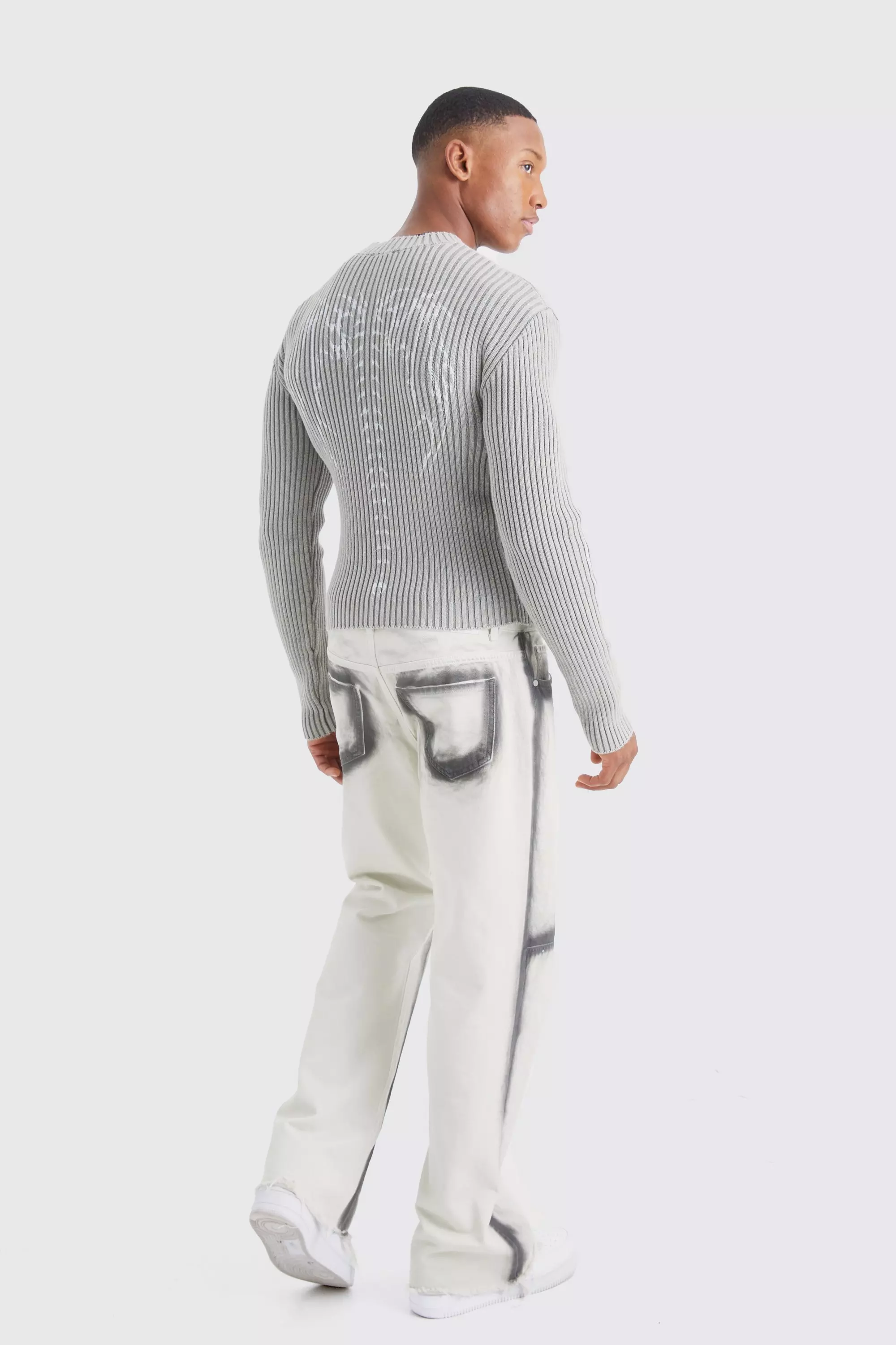 Stone Muscle Fit Ribbed Acid Wash Knit Jumper alternative image
