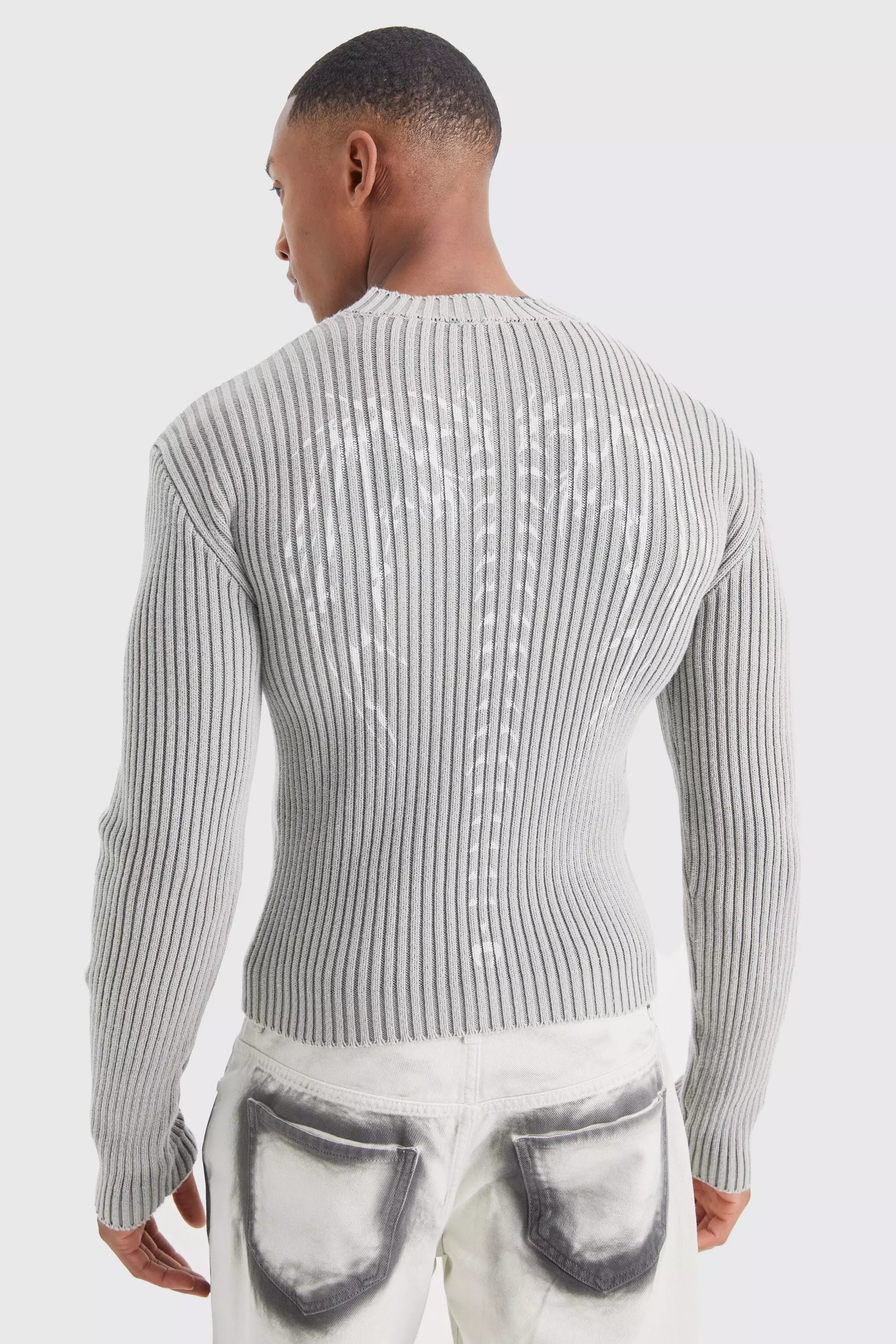 Stone Muscle Fit Ribbed Acid Wash Knit Jumper alternative image