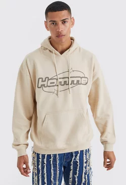 Oversized Homme Graphic Hoodie Stone