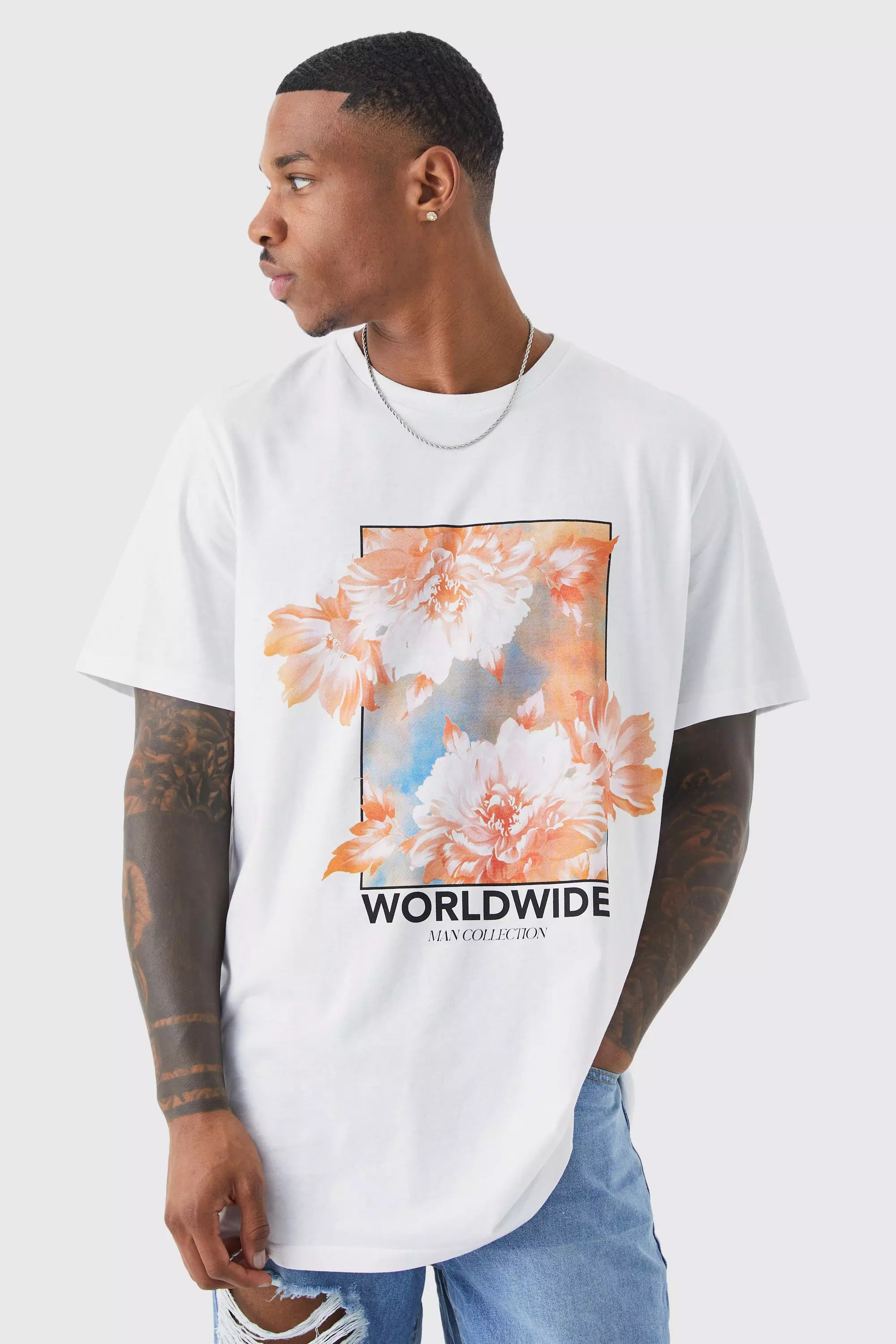Worldwide Floral Graphic T-shirt White