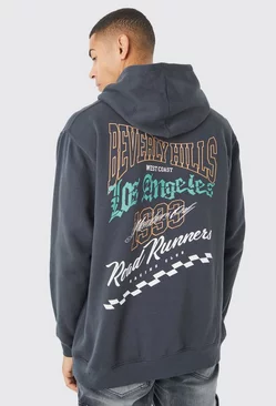 Oversized Beverly Hills Back Graphic Hoodie Charcoal