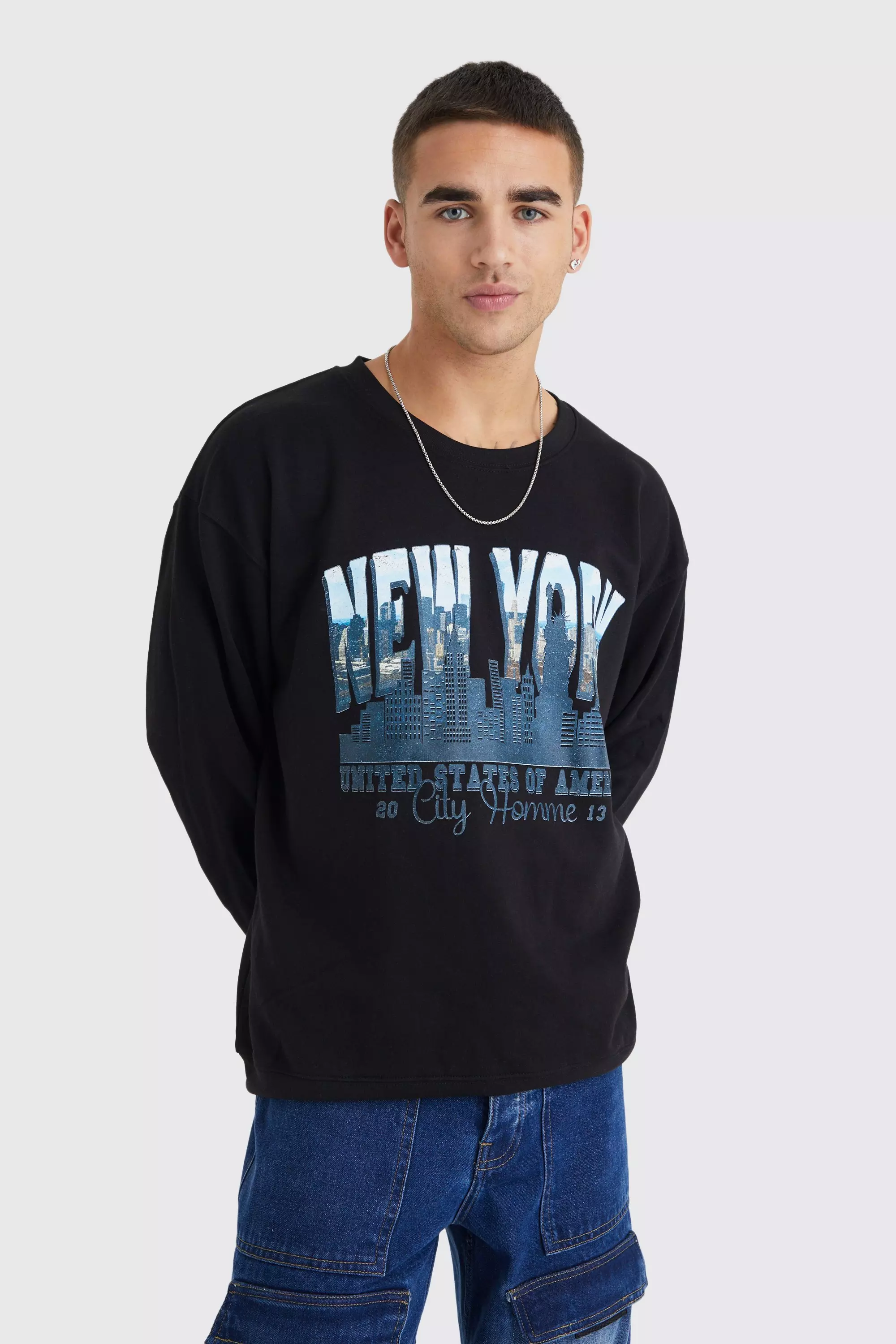 Oversized New York Graphic Sweatshirt Black