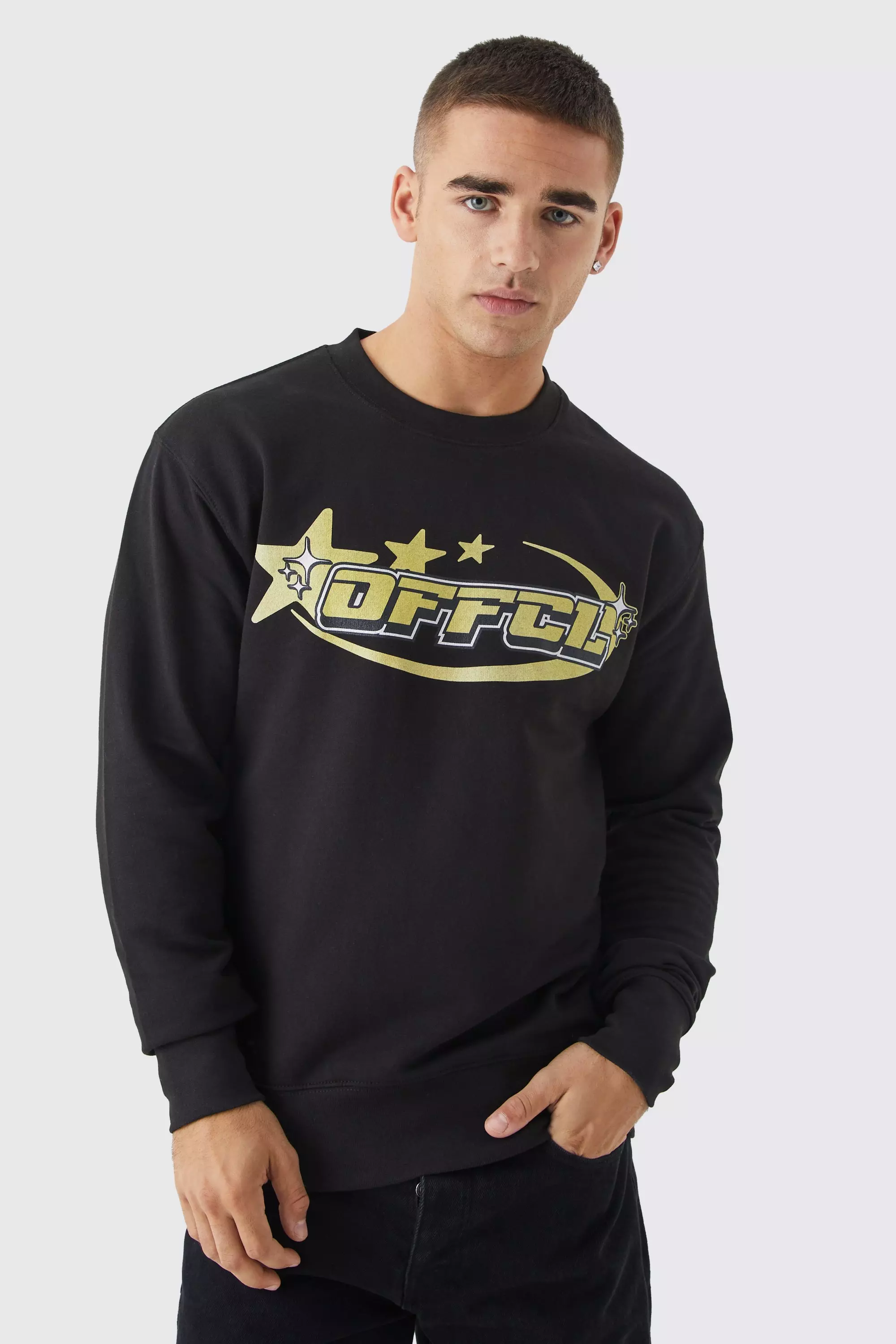 Black Oversized Offcl Star Graphic Sweatshirt