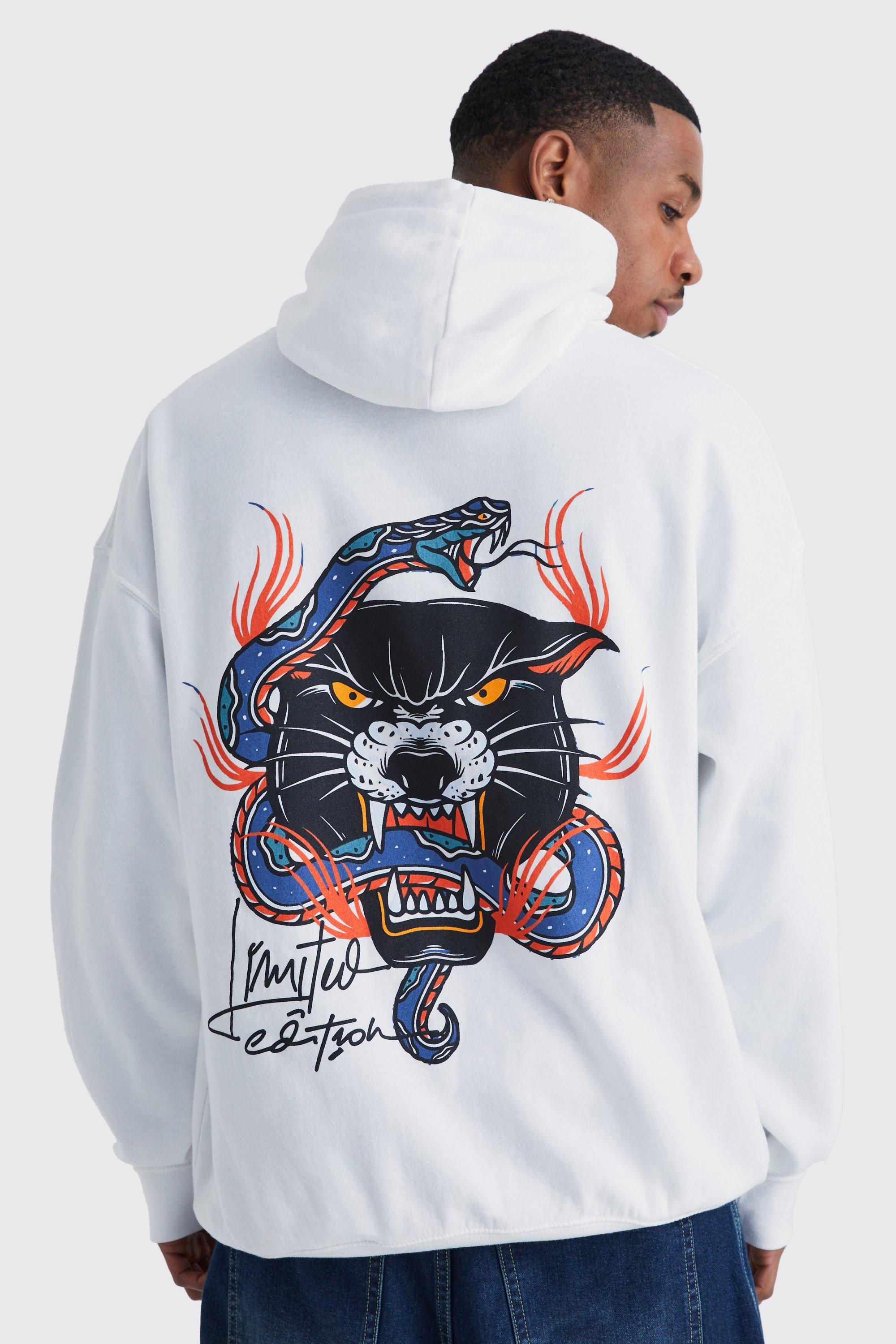 Oversized Panther Snake Graphic Hoodie | boohooMAN USA