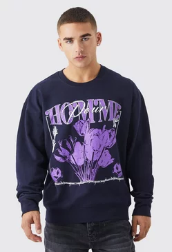 Navy Homme Floral Graphic Sweatshirt