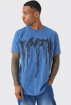Homme Drip Graphic Wash T-shirt dark blue