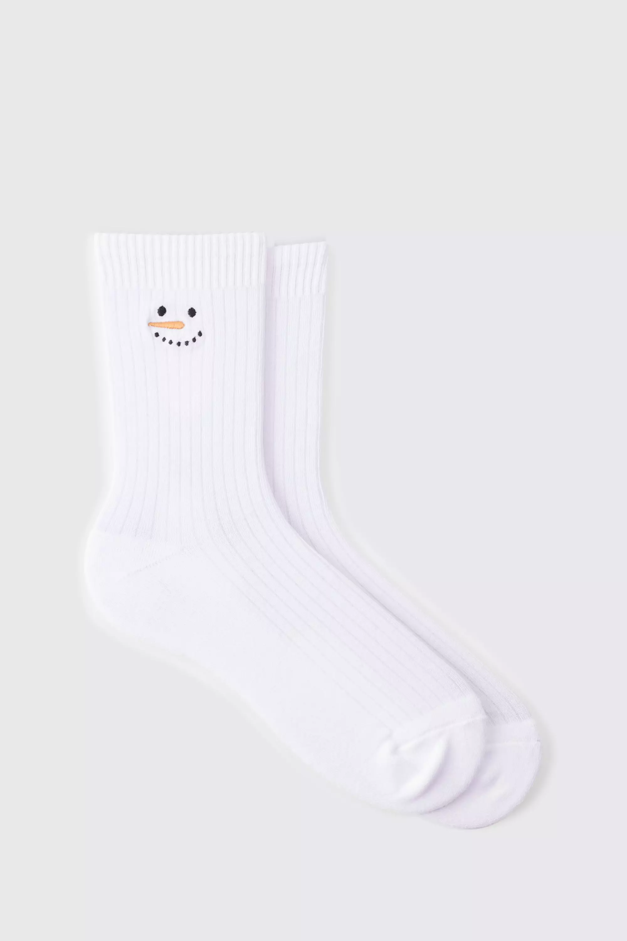 Christmas Snowman Embroidered Socks White