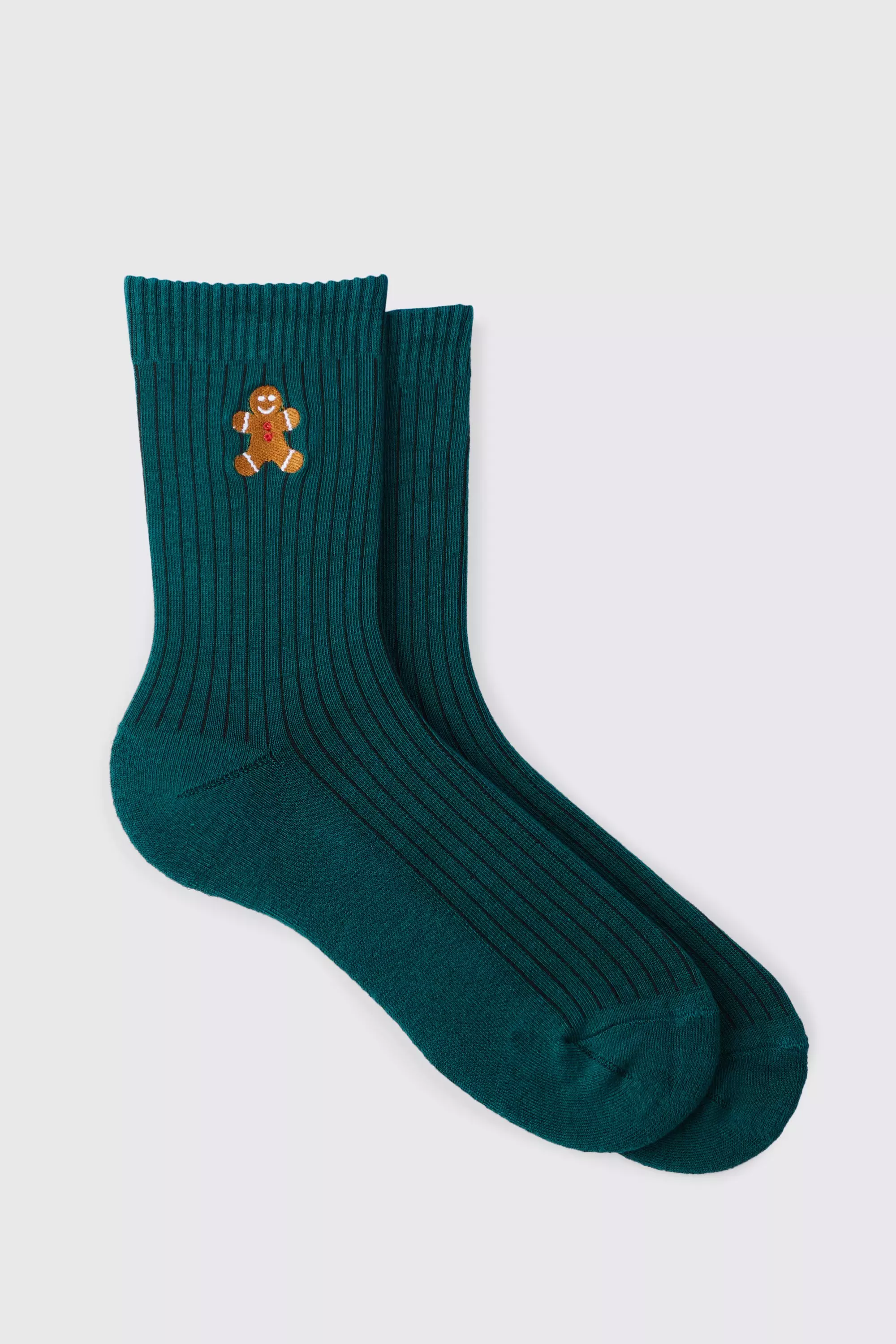 Christmas Gingerbread Embroidered Socks Forest