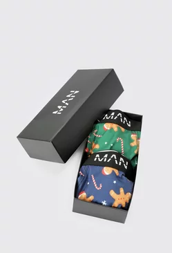 2 Pack Christmas Boxers In Giftbox Multi