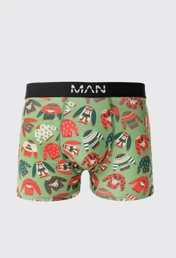 Christmas Sweater Print Boxers Green
