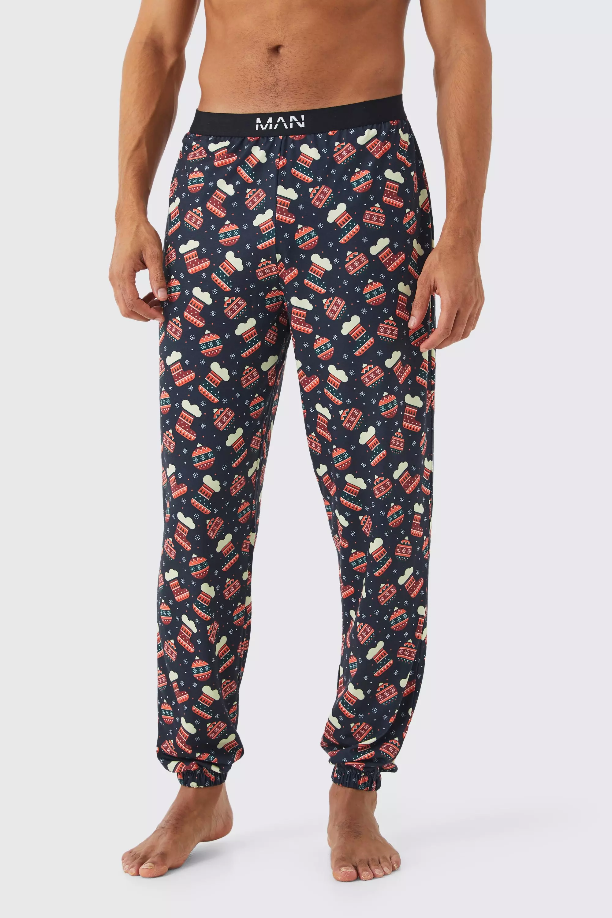 Christmas Print Lounge Bottoms Black