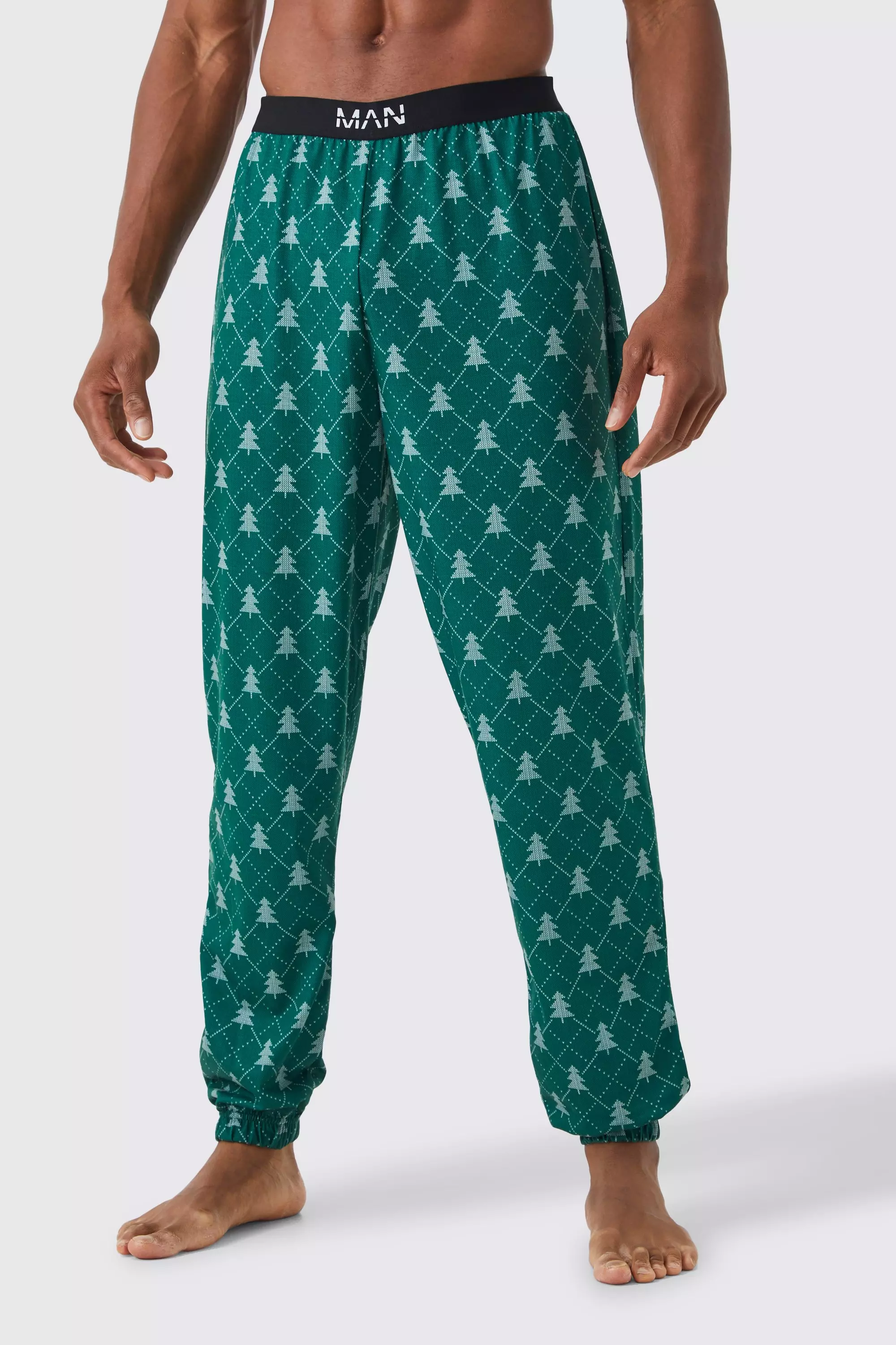 Christmas Tree Print Lounge Bottoms boohooMAN