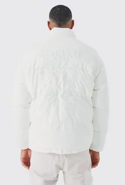 Ecru White Tall Oversized Peached Nylon Embroidered Puffer