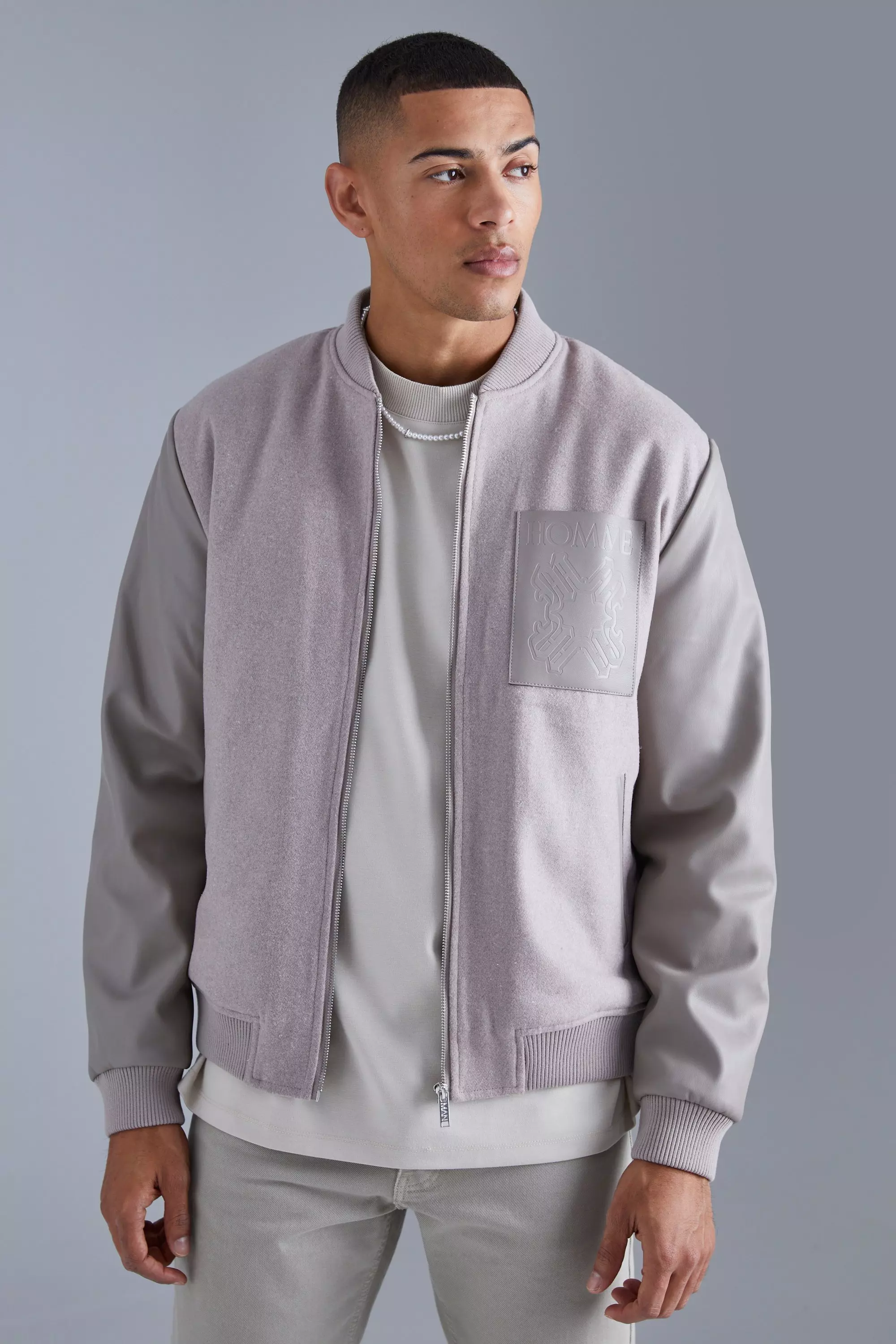 Melton Bomberjacke mit PU-Aufnäher, Grey alternatives Bild