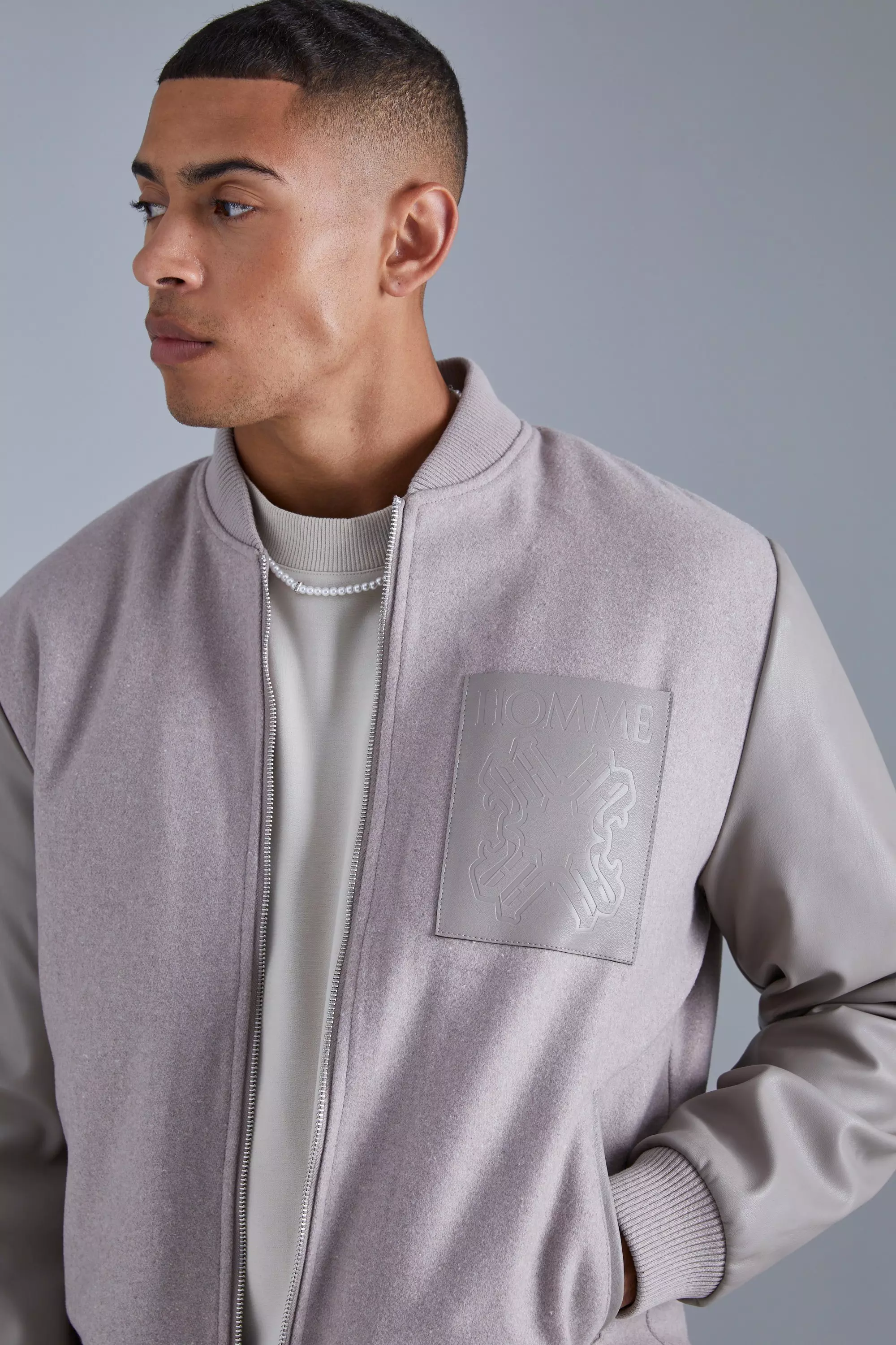 Melton Bomberjacke mit PU-Aufnäher, Grey alternatives Bild