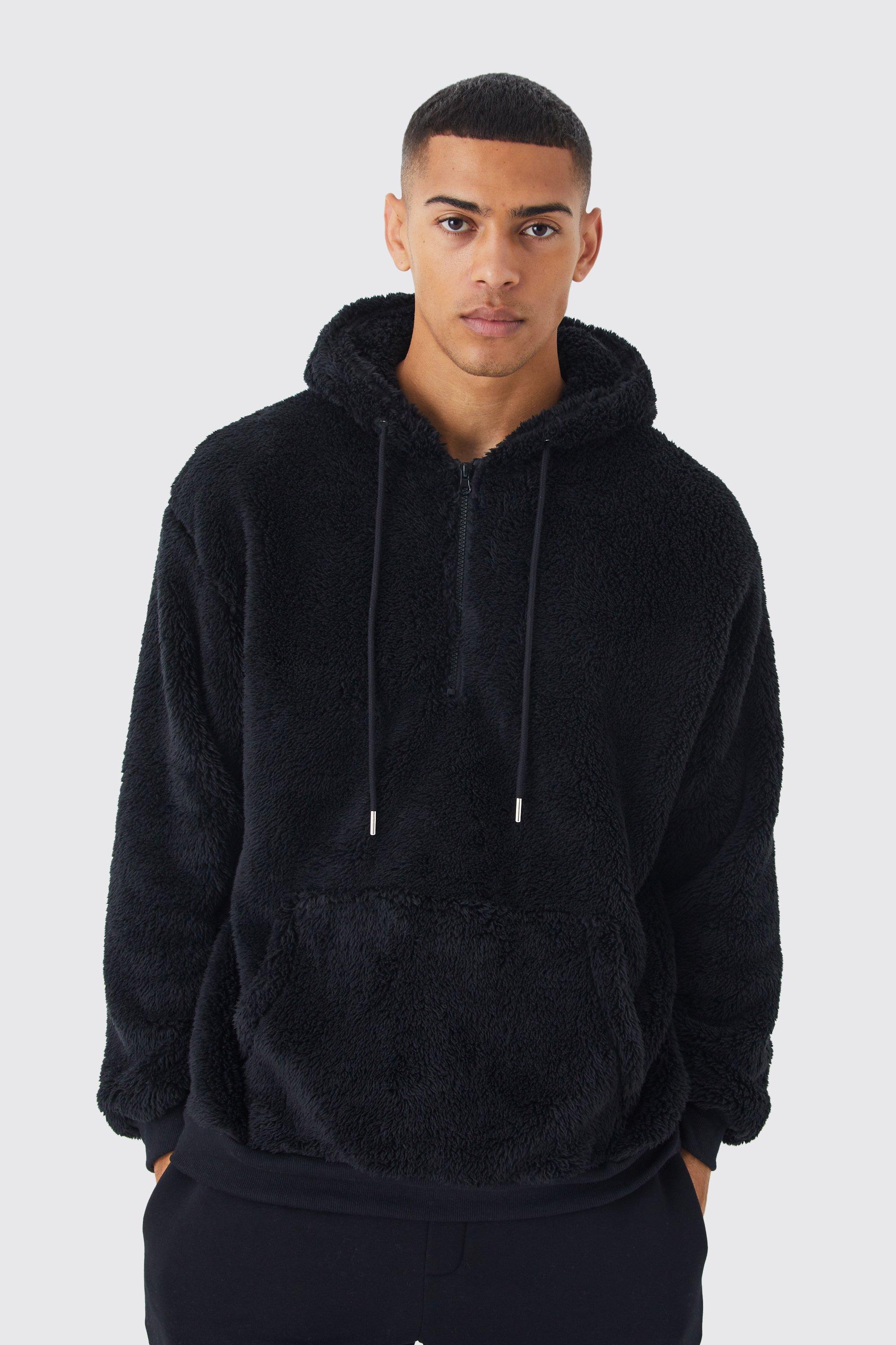 Mens black best sale fluffy hoodie