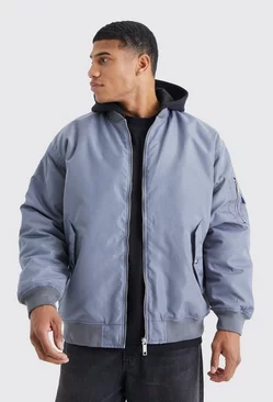 Oversized Ma1 Bomber With Jersey Hood Grey