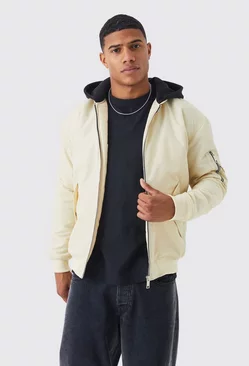 Stone Beige Ma1 Bomber With Jersey Hood