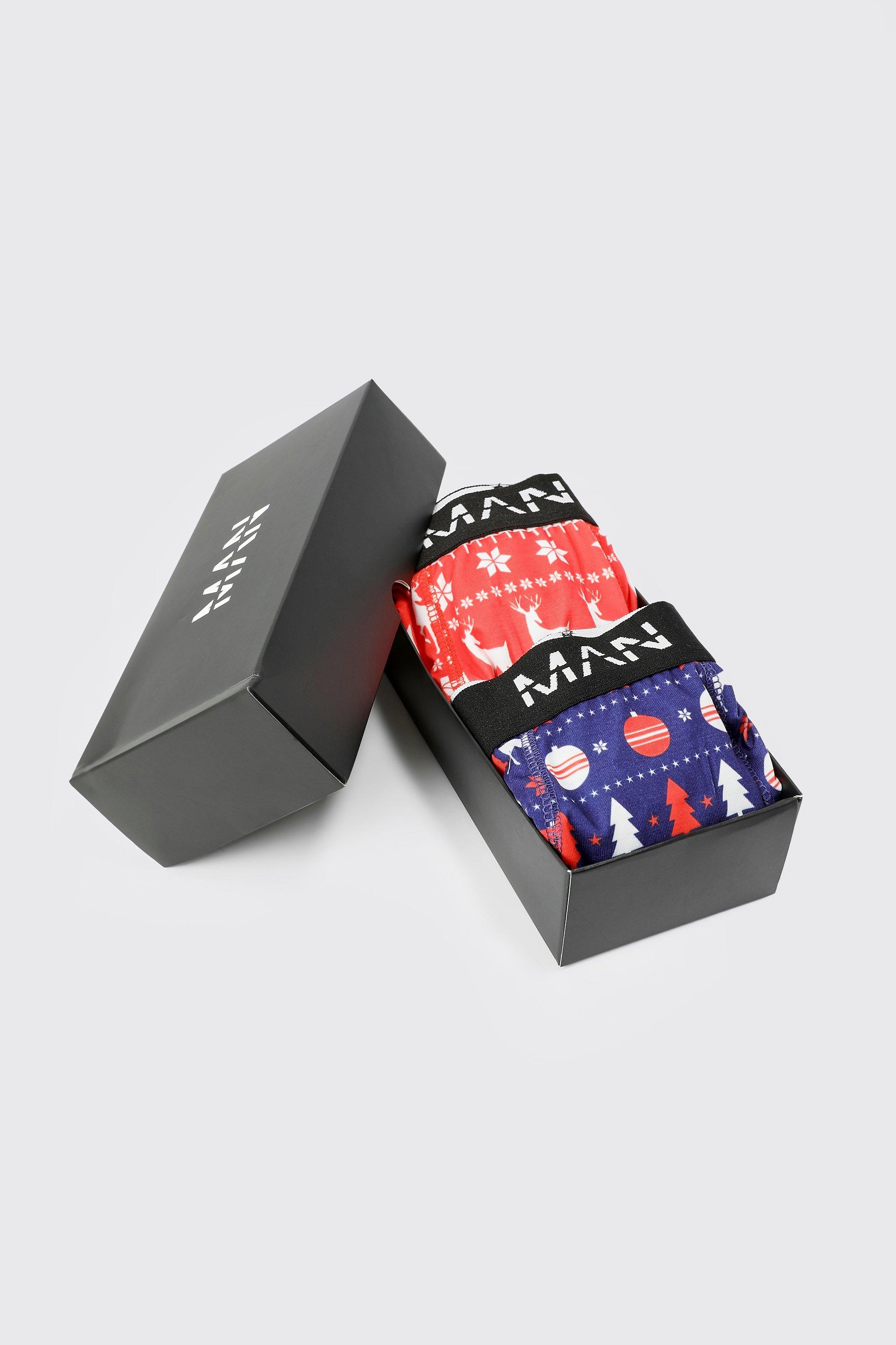 Plus 2 Pack Fairisle Christmas Boxers Giftbox