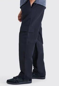 Relaxed Contrast Stitch Ripstop Seam Detail Pants Black