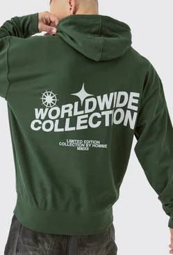 Oversized Worldwide Graphic Hoodie Green